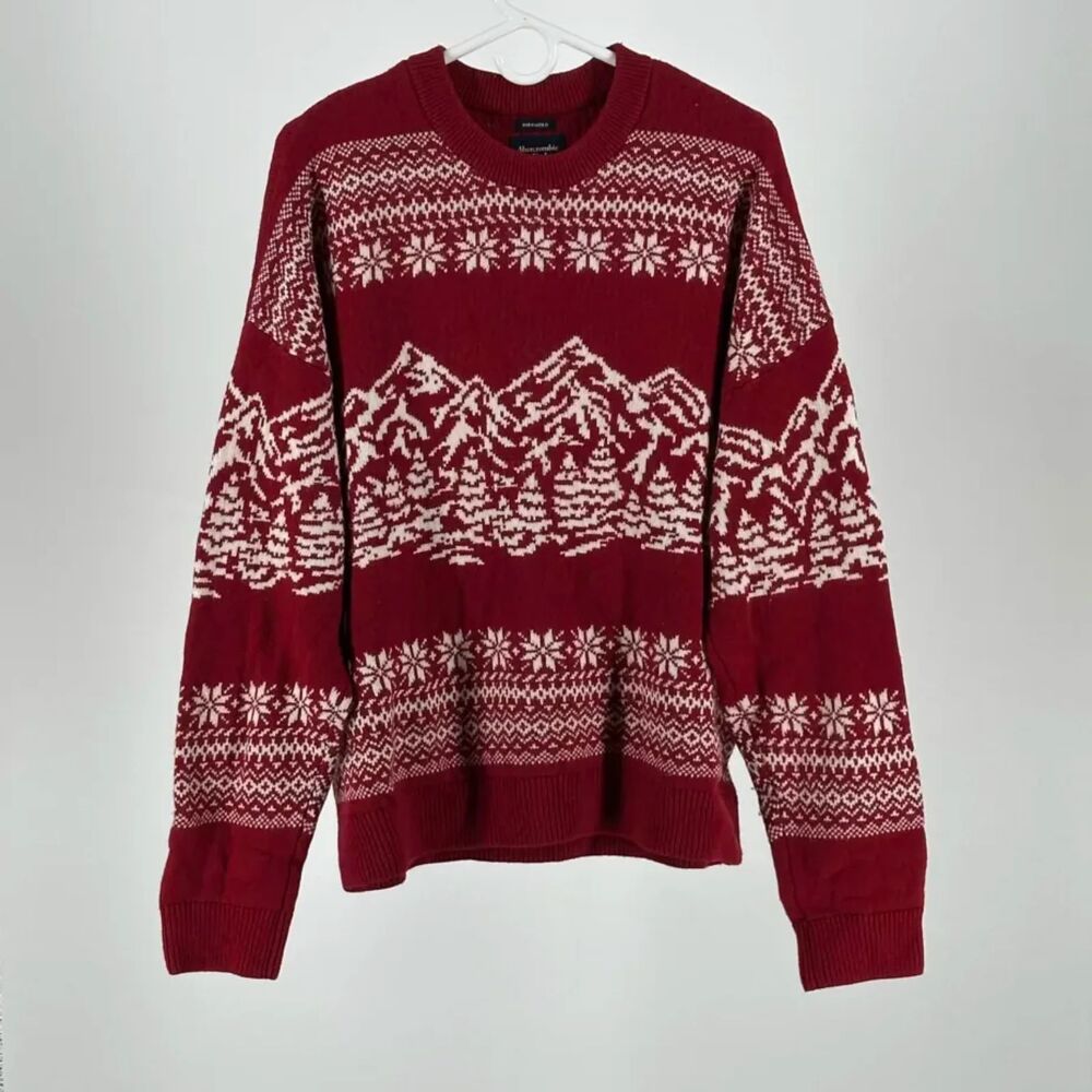 Abercrombie & Fitch Oversized Winter Landscape Crewneck Sweater Size XL